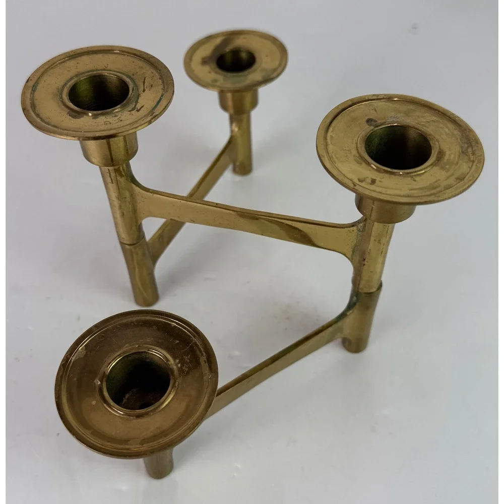 Vtg Brutalist Mid-Century Modern Folding Brass 4 Candle Holder Candelabra MCM